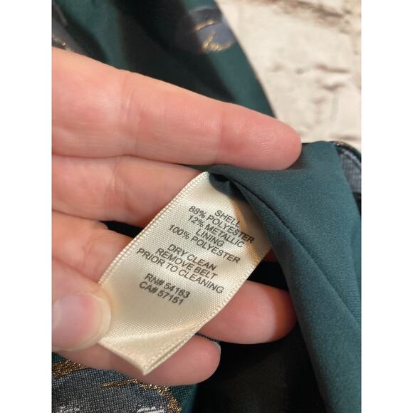 Eliza J Dress Womens 12 Petite‎ Forest Green Floral Gold Glitter Belted Party - Picture 2 of 16
